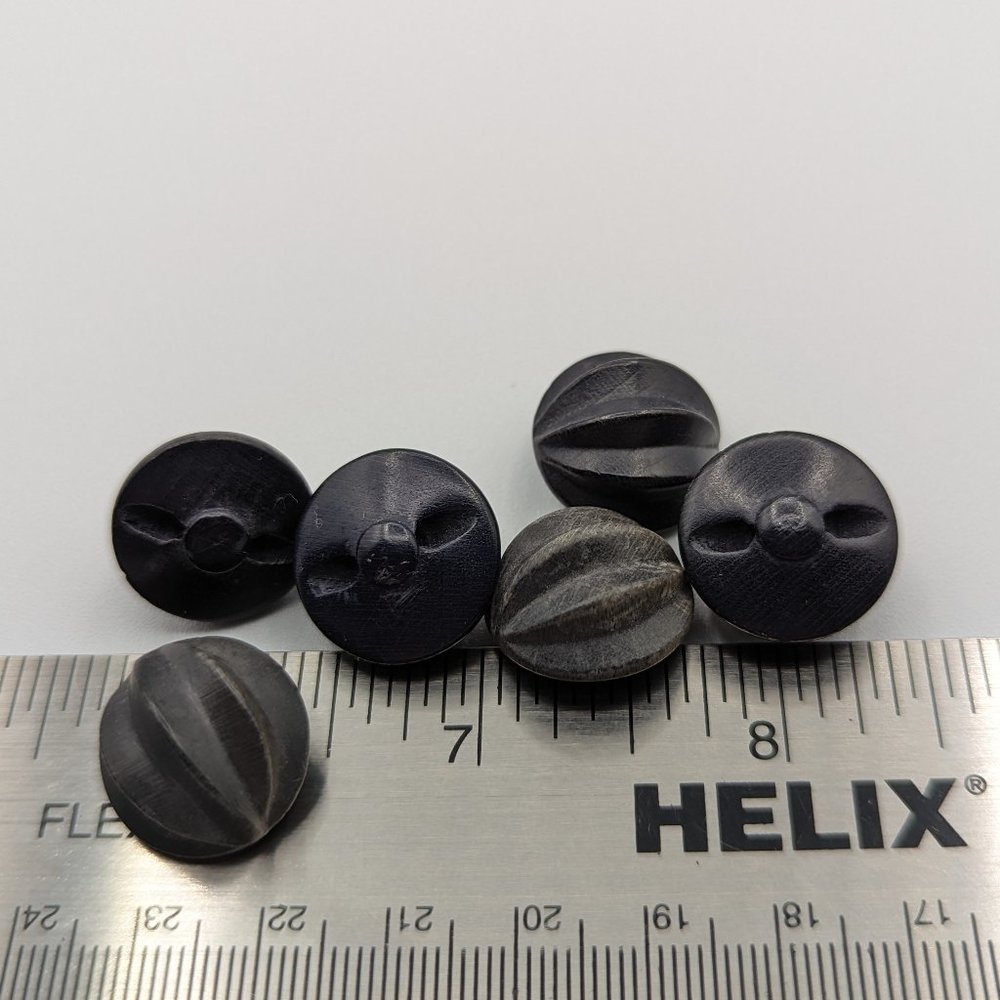 BUTTONS Round Black Domed Scalloped Concha Pass Through on the Back 7/8" (6)